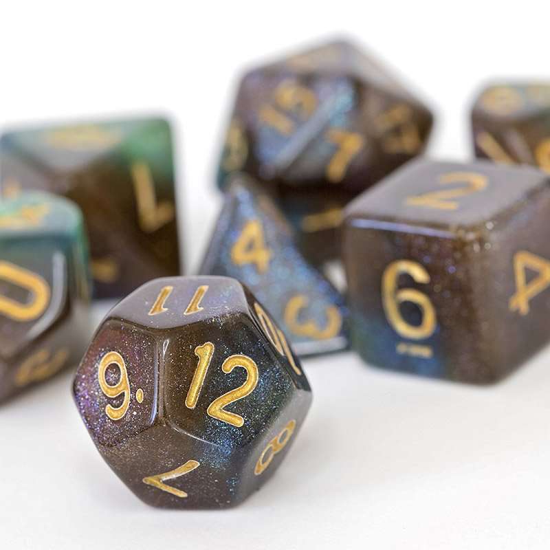Sage's Shards - Blue/Green/Cola Glitter Polyhedral Dice Set - Sage's PortalAcrylic Dice Set