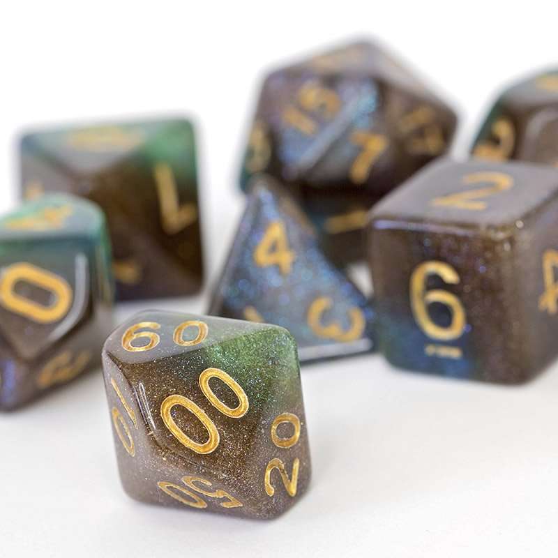 Sage's Shards - Blue/Green/Cola Glitter Polyhedral Dice Set - Sage's PortalAcrylic Dice Set