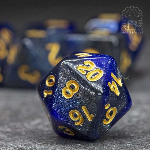 Sage's Shards - Blue/Purple Glitter Gold Ink Polyhedral Dice Set - Sage's PortalAcrylic Dice Set