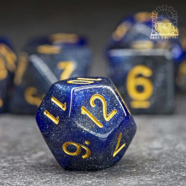 Sage's Shards - Blue/Purple Glitter Gold Ink Polyhedral Dice Set - Sage's PortalAcrylic Dice Set