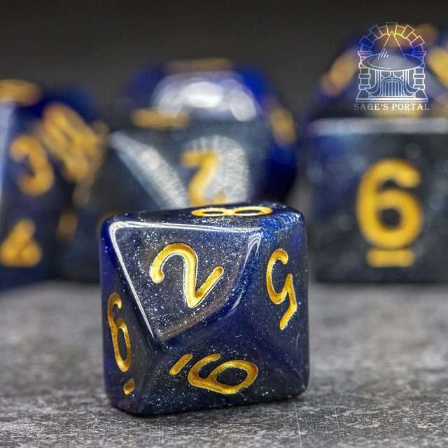 Sage's Shards - Blue/Purple Glitter Gold Ink Polyhedral Dice Set - Sage's PortalAcrylic Dice Set