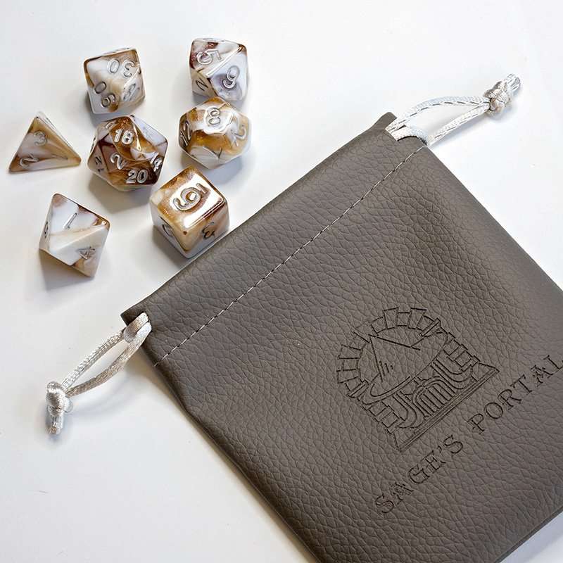 Sage's Shards - Brown/White Glitter and Silver Ink Acrylic Polyhedral Dice Set - Sage's PortalAcrylic Dice Set