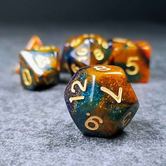 Sage's Shards - Caramel/Turquoise/Purple/Blue Glitter Acrylic Polyhedral Dice Set - Sage's PortalAcrylic Dice Set