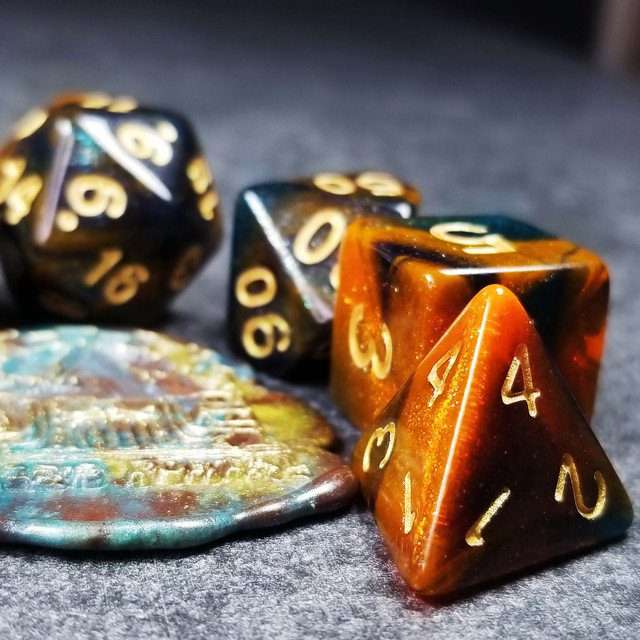 Sage's Shards - Caramel/Turquoise/Purple/Blue Glitter Acrylic Polyhedral Dice Set - Sage's PortalAcrylic Dice Set