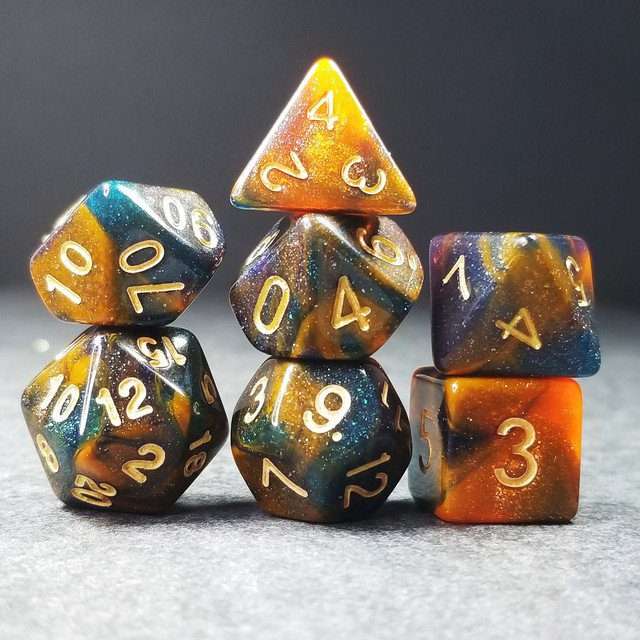 Sage's Shards - Caramel/Turquoise/Purple/Blue Glitter Acrylic Polyhedral Dice Set - Sage's PortalAcrylic Dice Set