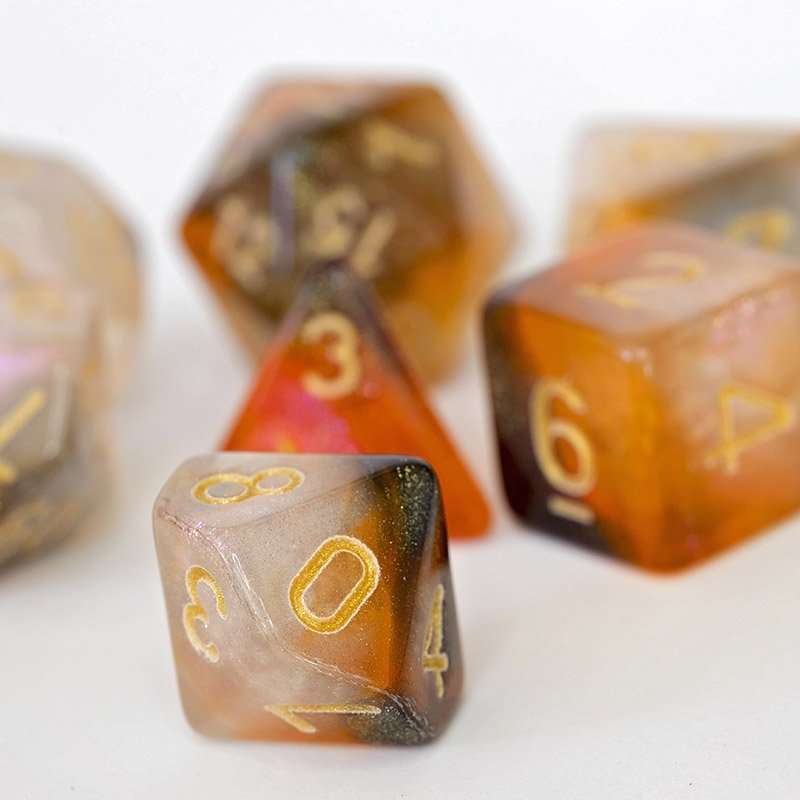 Sage's Shards -Caramel/White/Mica Glitter Gold Ink Polyhedral Dice Set - Sage's PortalAcrylic Dice Set