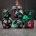 Sage's Shards - Green/Red/Blue Glitter White Ink Polyhedral Dice Set - Sage's PortalAcrylic Dice Set