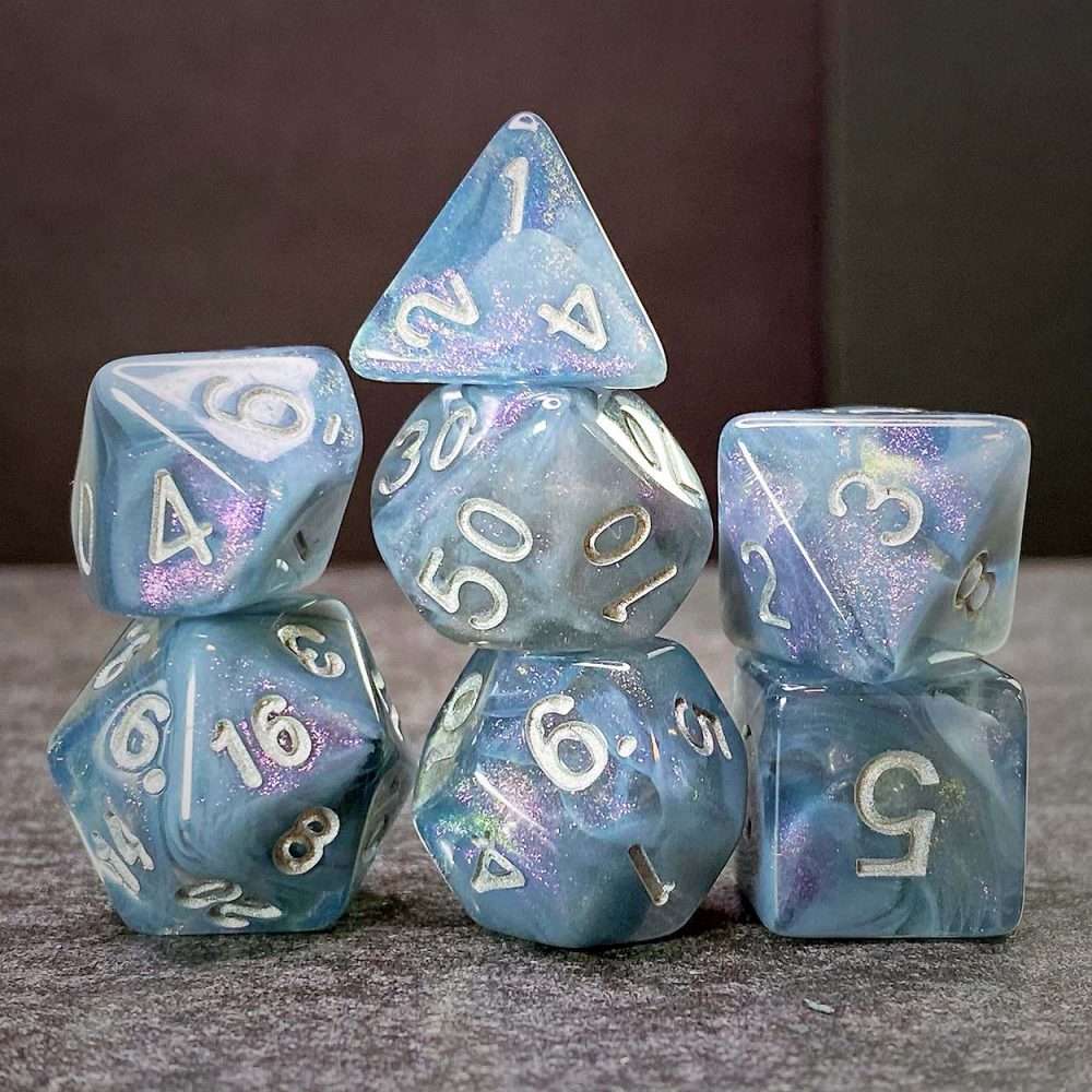 Sage's Shards - Grey/Transparent Glitter Polyhedral Dice Set - Sage's PortalAcrylic Dice Set