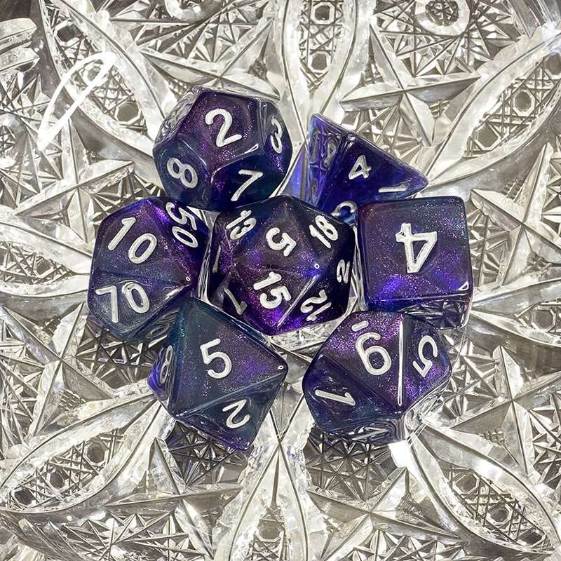 Sage's Shards - Purple/Blue/Green Glitter Polyhedral Dice Set - Sage's PortalAcrylic Dice Set