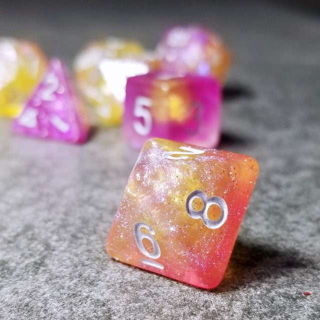 Sage's Shards - Purple/Yellow Glitter Polyhedral Dice Set - Sage's PortalAcrylic Dice Set