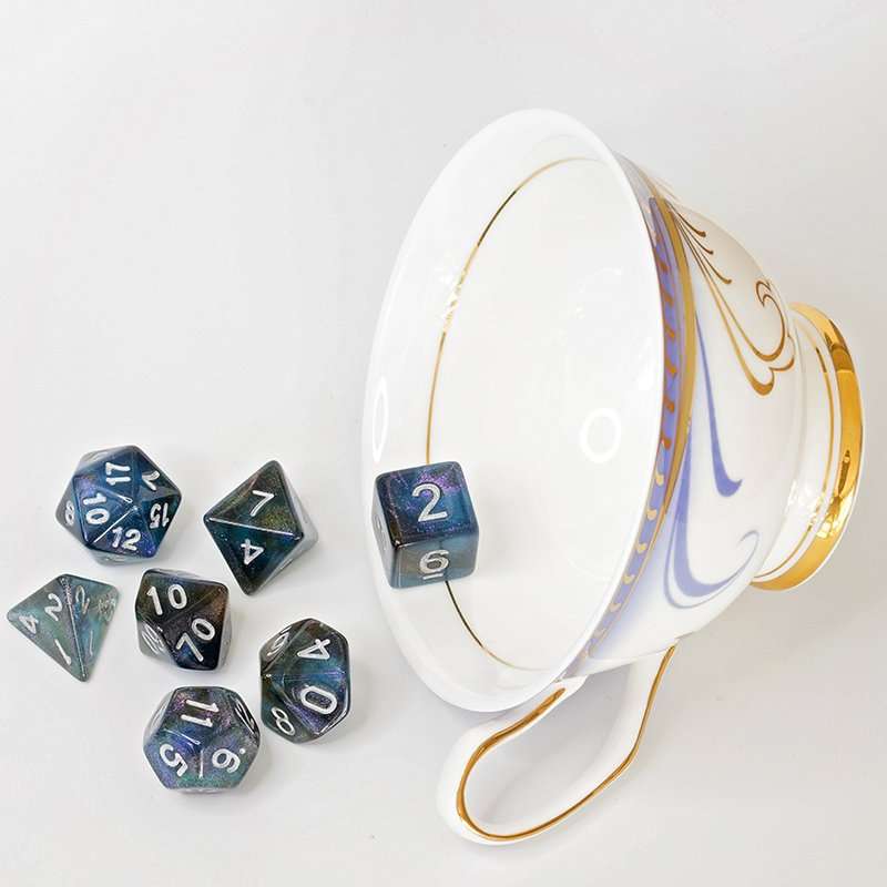 Sage's Shards - Turquoise/Cola/Green Silver Ink Glitter Polyhedral Dice Set - Sage's PortalAcrylic Dice Set