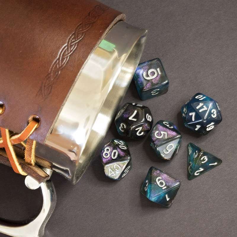 Sage's Shards - Turquoise/Cola/Green Silver Ink Glitter Polyhedral Dice Set - Sage's PortalAcrylic Dice Set