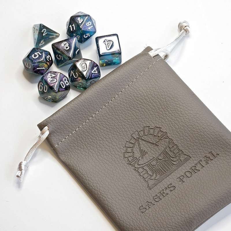 Sage's Shards - Turquoise/Cola/Green Silver Ink Glitter Polyhedral Dice Set - Sage's PortalAcrylic Dice Set