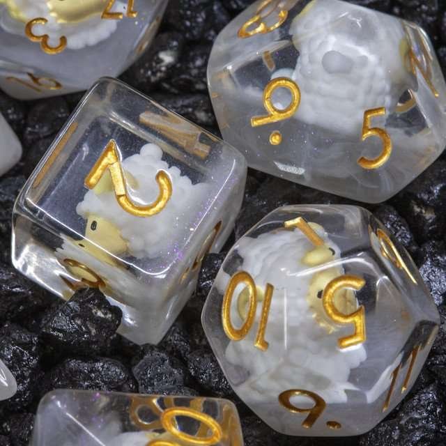 Sage's Sheep Familiar Resin Polyhedral Dice Set - Sage's PortalResin Dice Set