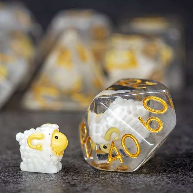 Sage's Sheep Familiar Resin Polyhedral Dice Set - Sage's PortalResin Dice Set