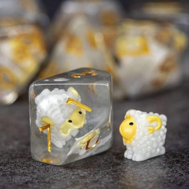 Sage's Sheep Familiar Resin Polyhedral Dice Set - Sage's PortalResin Dice Set