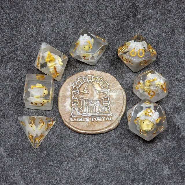 Sage's Sheep Familiar Resin Polyhedral Dice Set - Sage's PortalResin Dice Set
