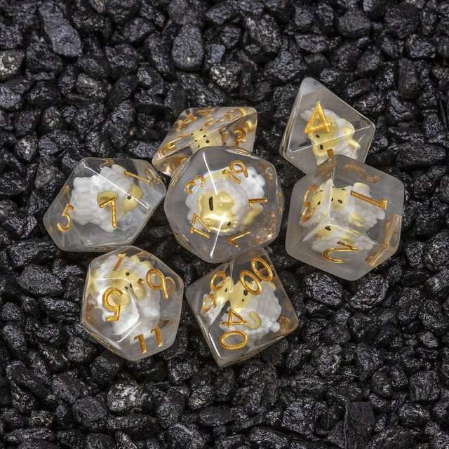 Sage's Sheep Familiar Resin Polyhedral Dice Set - Sage's PortalResin Dice Set