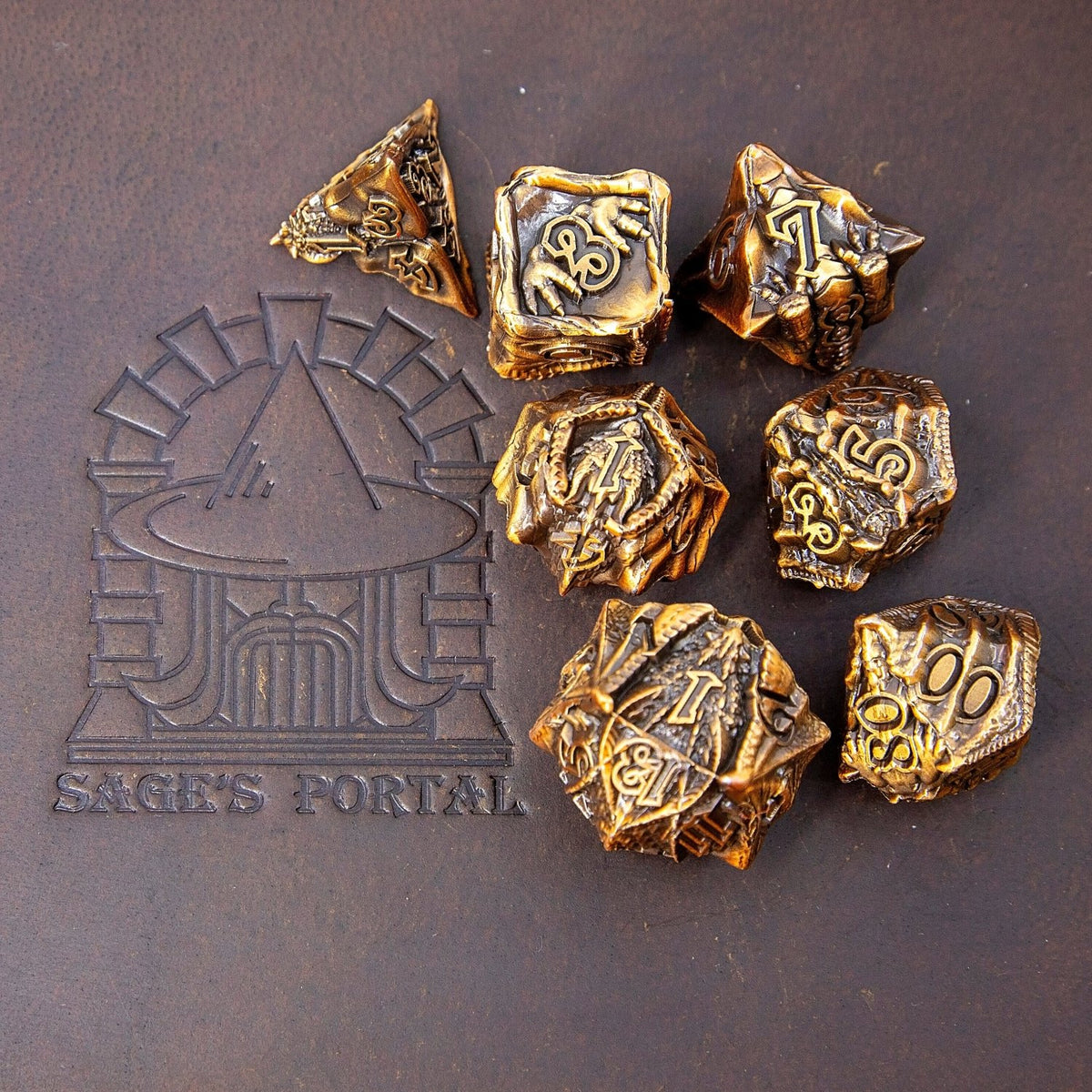 Sage's Specimens Copper Drake Metal Polyhedral Dice Set - Sage's PortalMetal Dice Set