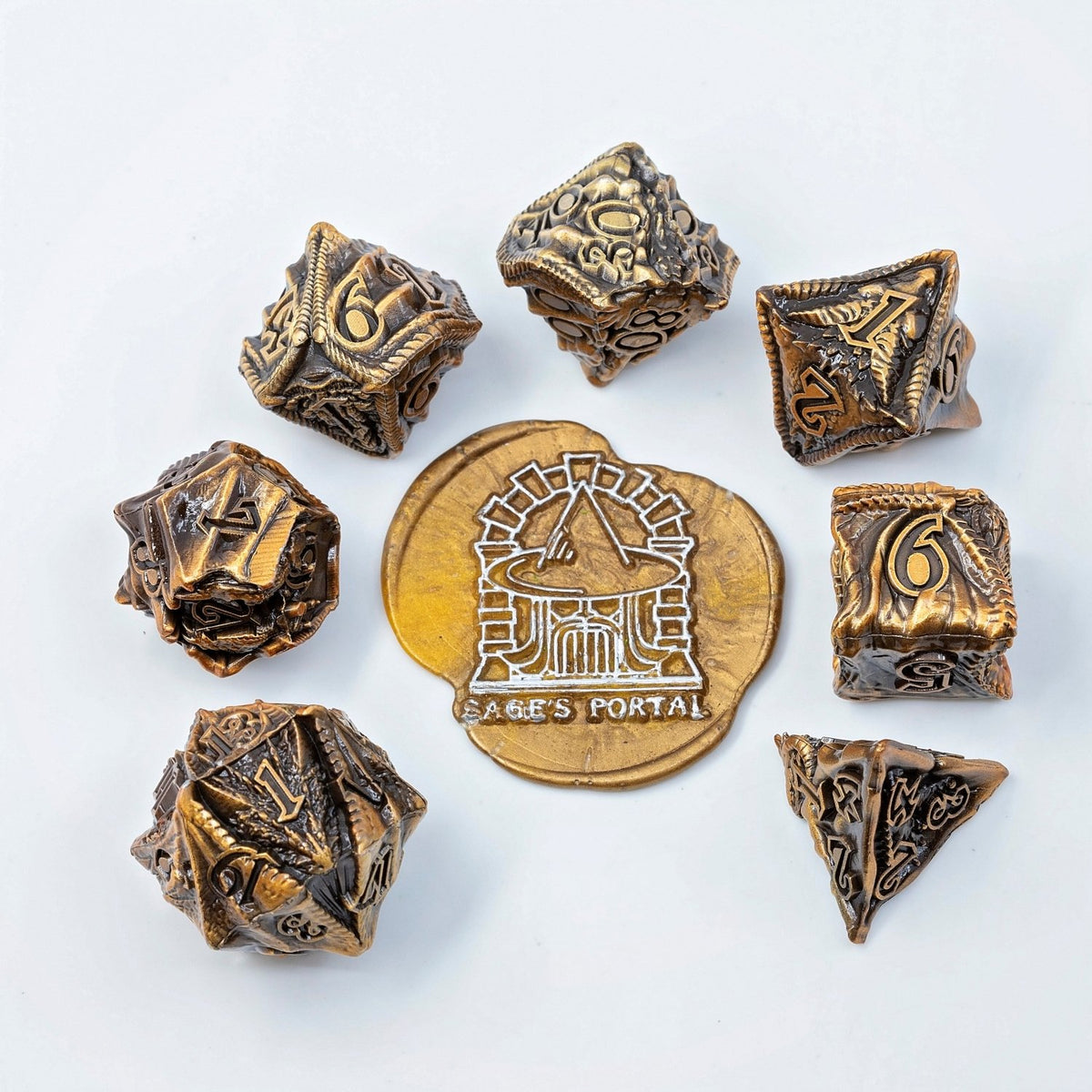 Sage's Specimens Copper Drake Metal Polyhedral Dice Set - Sage's PortalMetal Dice Set