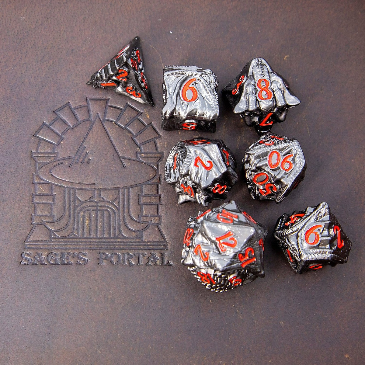 Sage's Specimens Obsidian Drake Metal Polyhedral Dice Set - Sage's PortalMetal Dice Set