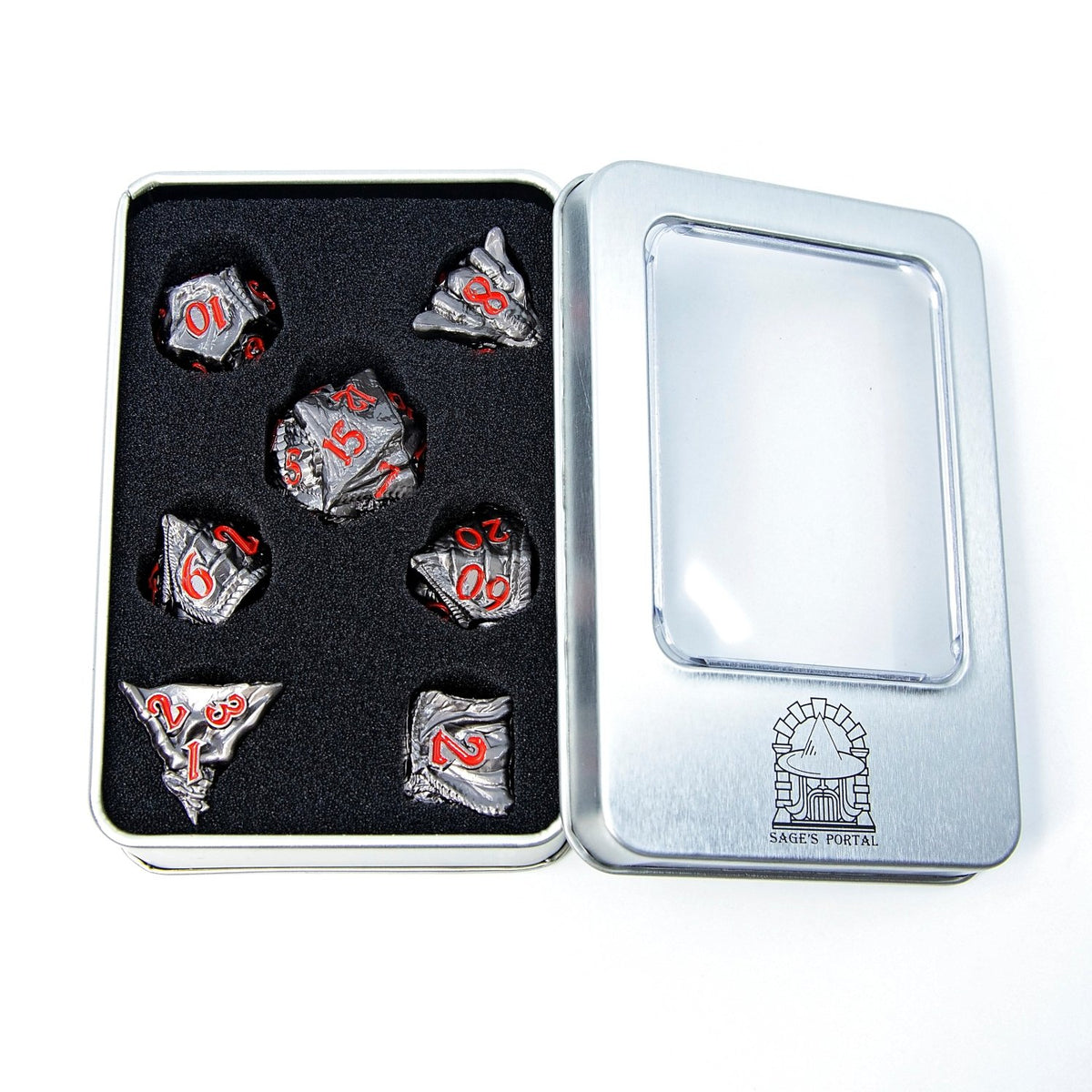 Sage's Specimens Obsidian Drake Metal Polyhedral Dice Set - Sage's PortalMetal Dice Set