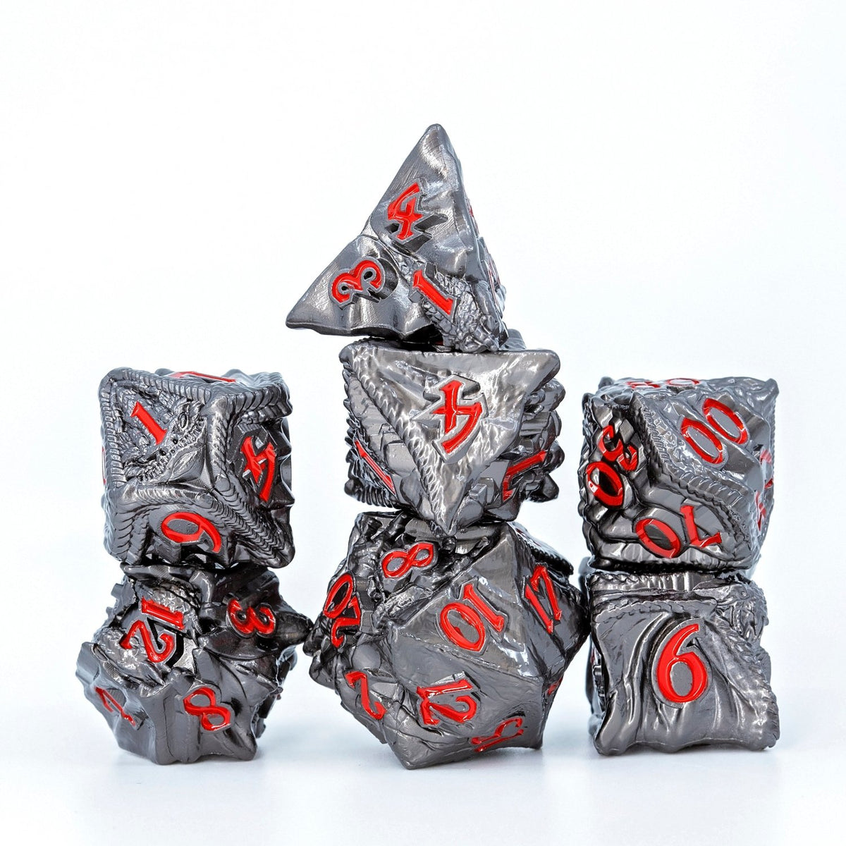 Sage's Specimens Obsidian Drake Metal Polyhedral Dice Set - Sage's PortalMetal Dice Set