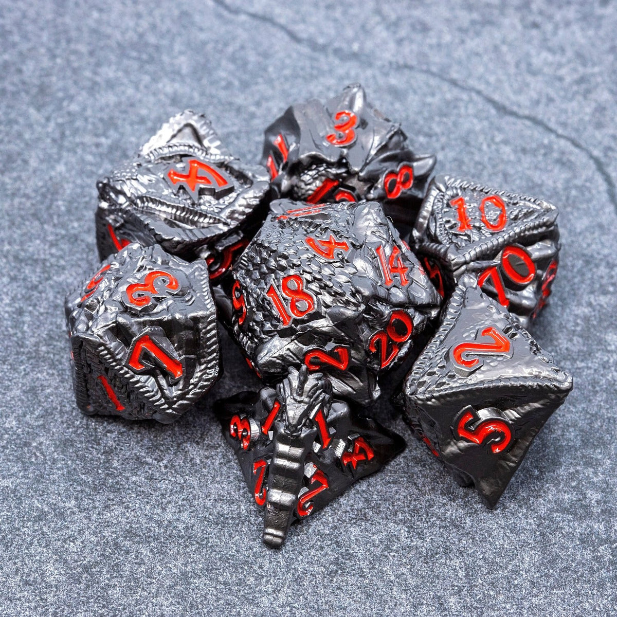 Sage's Specimens Obsidian Drake Metal Polyhedral Dice Set - Sage's PortalMetal Dice Set