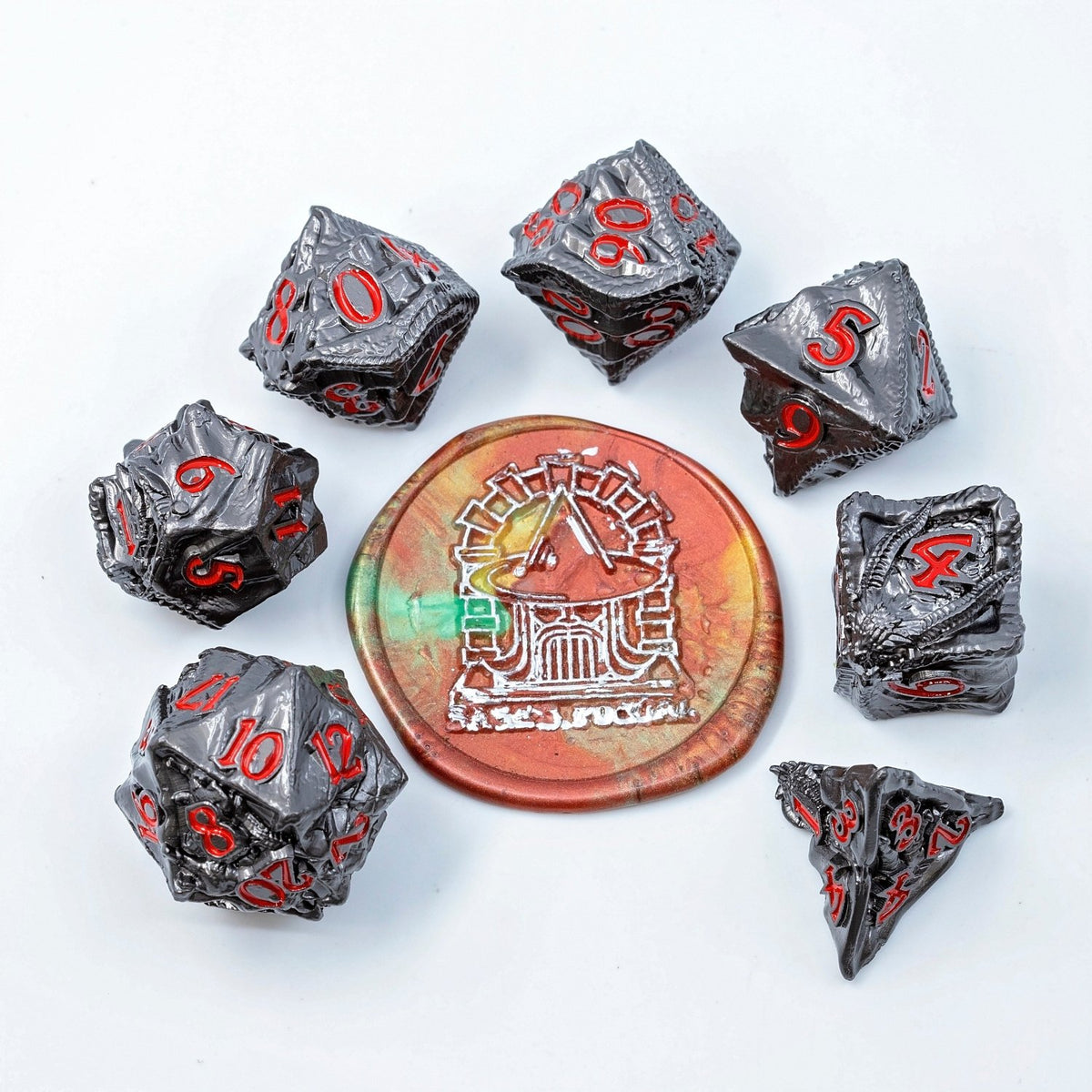Sage's Specimens Obsidian Drake Metal Polyhedral Dice Set - Sage's PortalMetal Dice Set