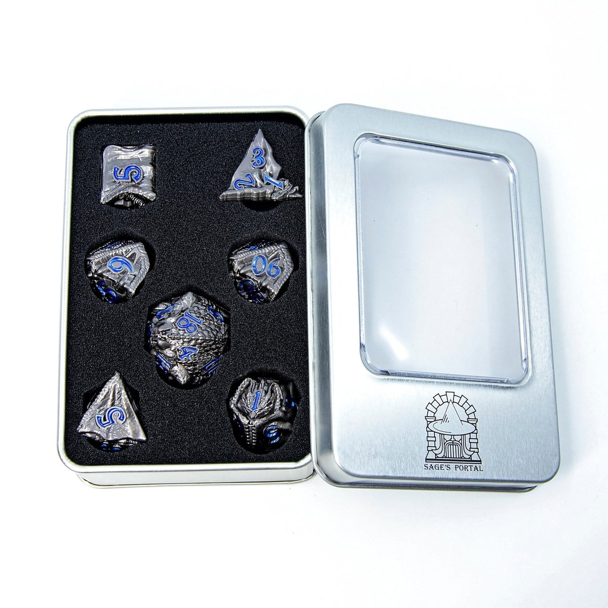 Sage's Specimens Storm Drake Metal Polyhedral Dice Set - Sage's PortalMetal Dice Set
