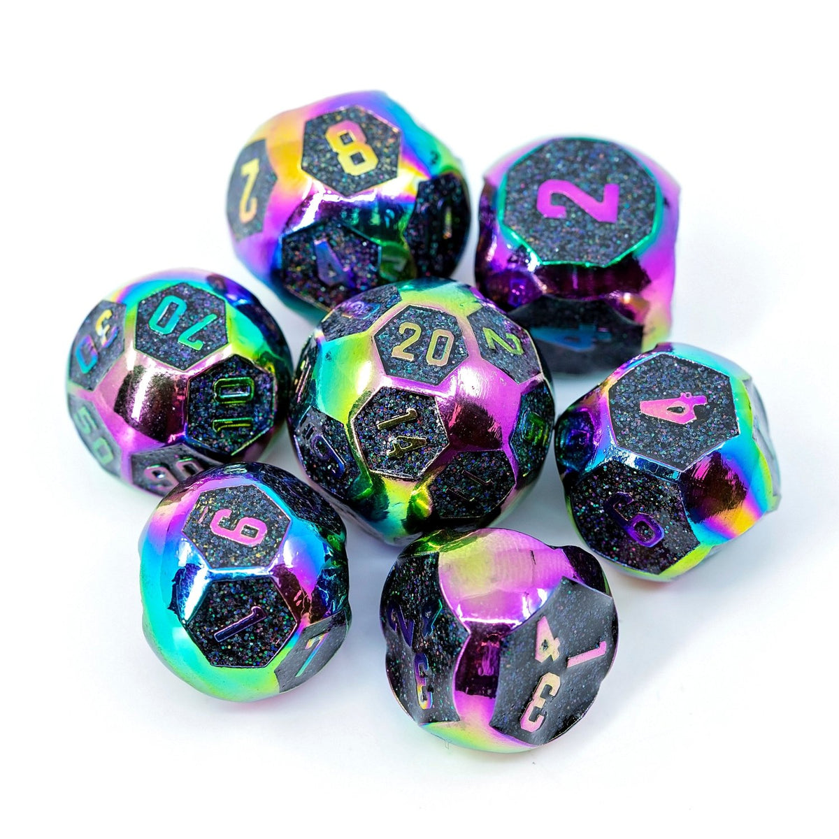 Sage's Spheres - Rainbow Spherical Metal Polyhedral Dice Set - Sage's PortalMetal Dice Set