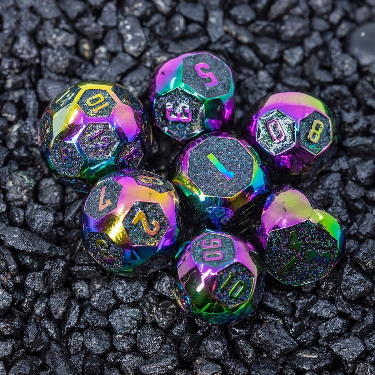 Sage's Spheres - Rainbow Spherical Metal Polyhedral Dice Set - Sage's PortalMetal Dice Set