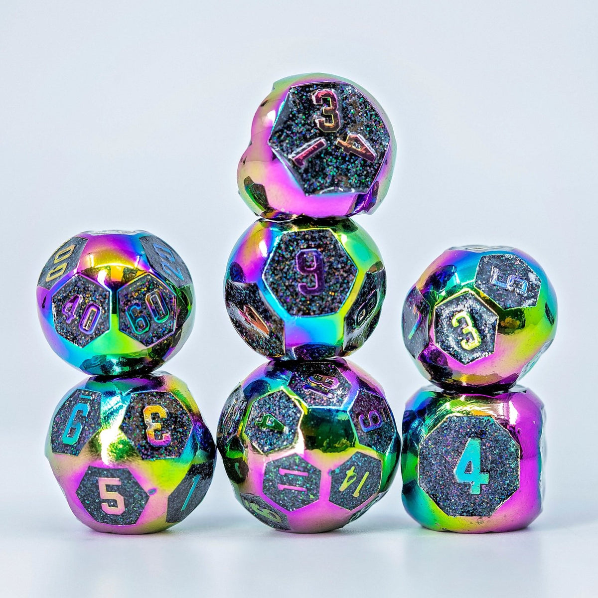 Sage's Spheres - Rainbow Spherical Metal Polyhedral Dice Set - Sage's PortalMetal Dice Set