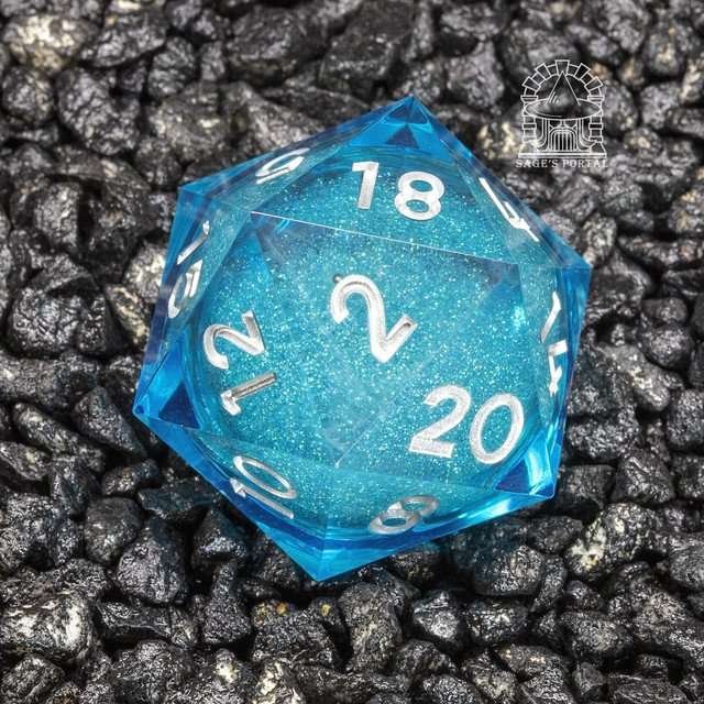Sage's Spirits - 33mm Ice Spirits Liquid-Core D20 Sharp Edge Resin Dice - Sage's PortalLiquid Core Dice Set