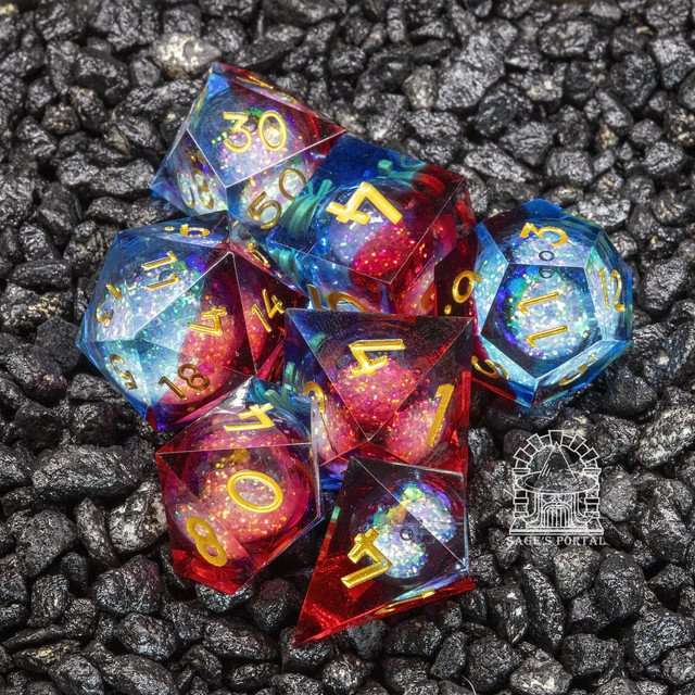 Sage's Spirits - Ember Spirits Liquid Core Sharp Edge Resin Dice Set - Sage's PortalLiquid Core Dice Set