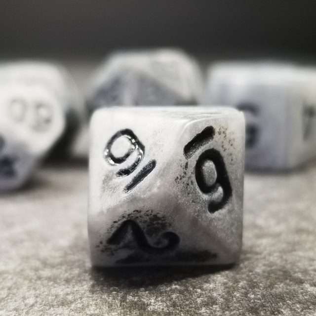 Sage's Stones - Ancient Silver Stone Black Ink Acrylic Polyhedral Dice Set - Sage's PortalAcrylic Dice Set