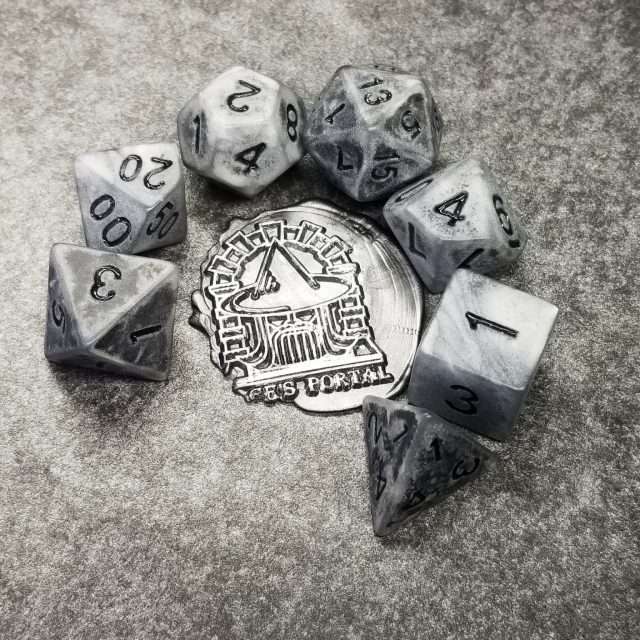 Sage's Stones - Ancient Silver Stone Black Ink Acrylic Polyhedral Dice Set - Sage's PortalAcrylic Dice Set