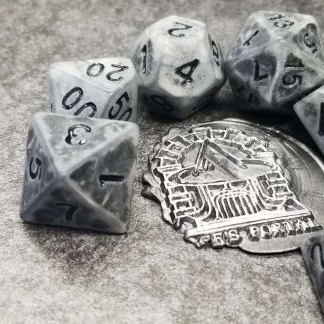 Sage's Stones - Ancient Silver Stone Black Ink Acrylic Polyhedral Dice Set - Sage's PortalAcrylic Dice Set