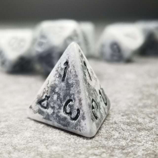Sage's Stones - Ancient Silver Stone Black Ink Acrylic Polyhedral Dice Set - Sage's PortalAcrylic Dice Set