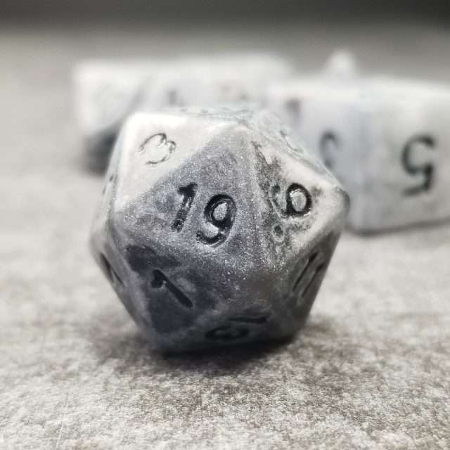 Sage's Stones - Ancient Silver Stone Black Ink Acrylic Polyhedral Dice Set - Sage's PortalAcrylic Dice Set