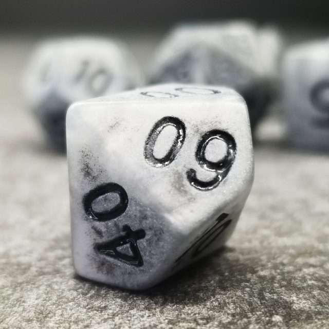 Sage's Stones - Ancient Silver Stone Black Ink Acrylic Polyhedral Dice Set - Sage's PortalAcrylic Dice Set