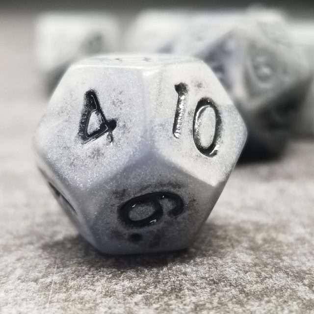 Sage's Stones - Ancient Silver Stone Black Ink Acrylic Polyhedral Dice Set - Sage's PortalAcrylic Dice Set