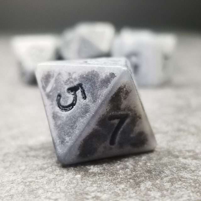 Sage's Stones - Ancient Silver Stone Black Ink Acrylic Polyhedral Dice Set - Sage's PortalAcrylic Dice Set
