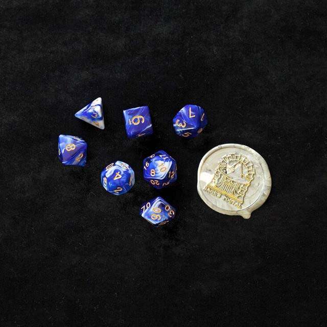 Sage's Stones - Blue/White Gold Ink Acrylic Polyhedral Dice Set - Sage's PortalAcrylic Dice Set