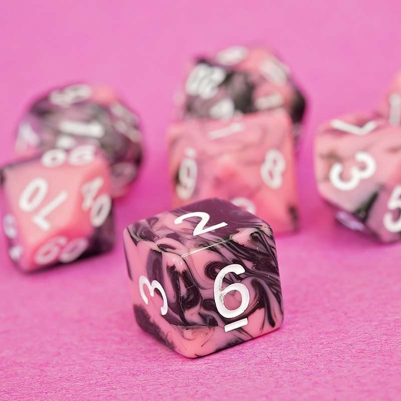 Sage's Stones - Pink/Mica Silver Ink Acrylic Polyhedral Dice Set - Sage's PortalAcrylic Dice Set