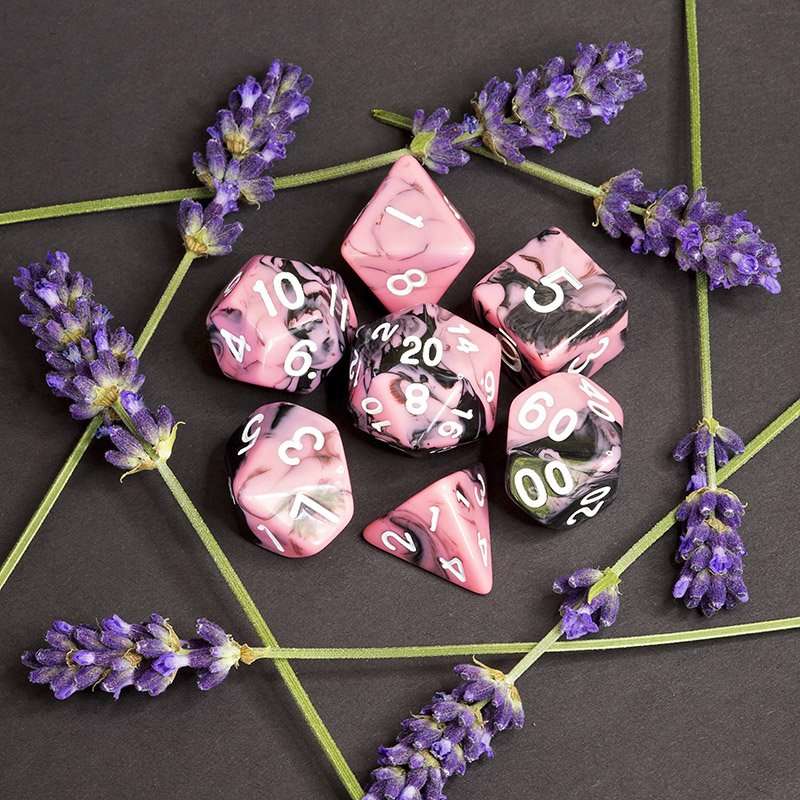 Sage's Stones - Pink/Mica Silver Ink Acrylic Polyhedral Dice Set - Sage's PortalAcrylic Dice Set