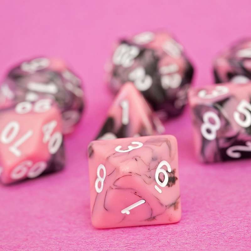 Sage's Stones - Pink/Mica Silver Ink Acrylic Polyhedral Dice Set - Sage's PortalAcrylic Dice Set