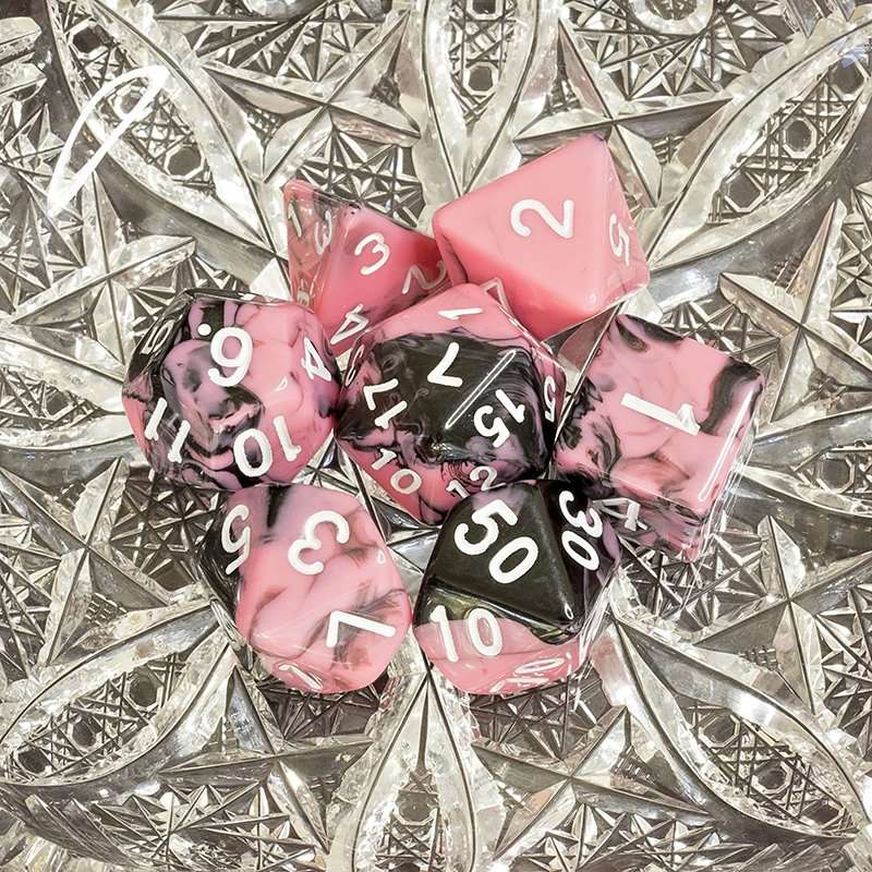 Sage's Stones - Pink/Mica Silver Ink Acrylic Polyhedral Dice Set - Sage's PortalAcrylic Dice Set