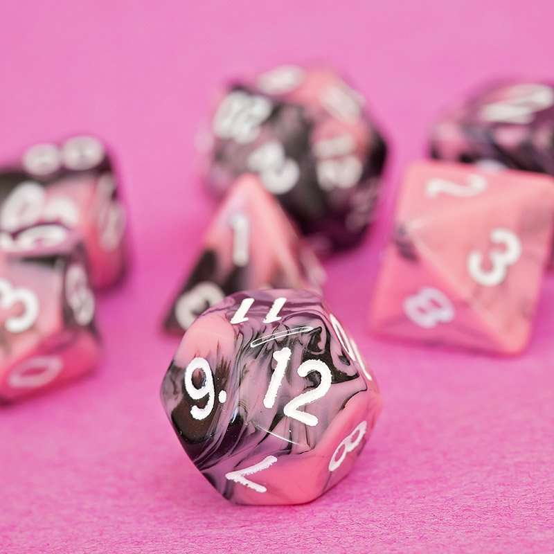 Sage's Stones - Pink/Mica Silver Ink Acrylic Polyhedral Dice Set - Sage's PortalAcrylic Dice Set