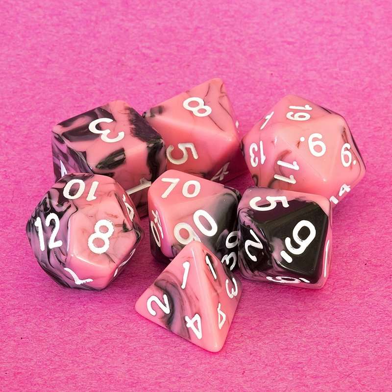 Sage's Stones - Pink/Mica Silver Ink Acrylic Polyhedral Dice Set - Sage's PortalAcrylic Dice Set